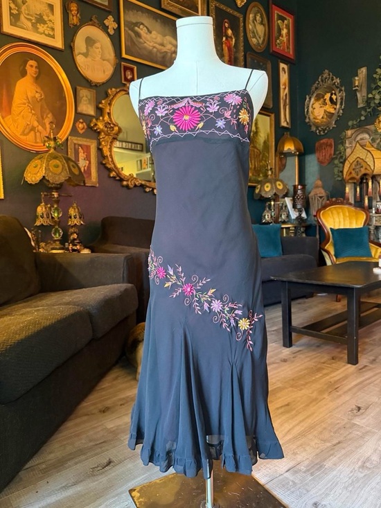 Betsey Johnson Dresses & Skirts - Vintage 90s/Y2K Betsey Johnson New York Embroidered Slip Dress | Floral Sequin M